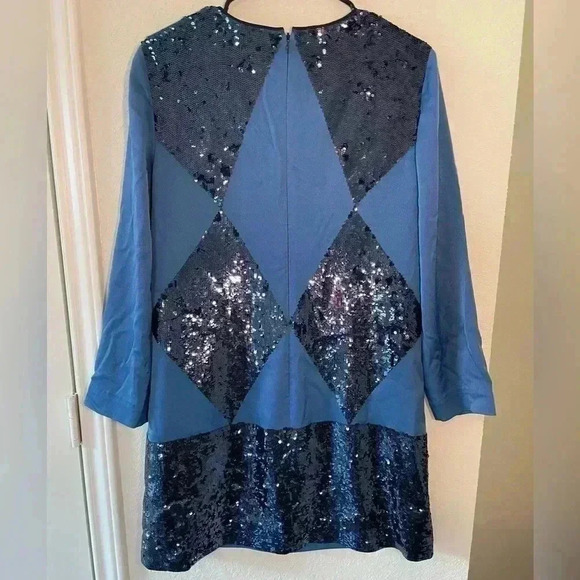 Tory Burch Lantilly Evening Mini Dress Blue Sequin Shift Womens Size 8 - Picture 4 of 5